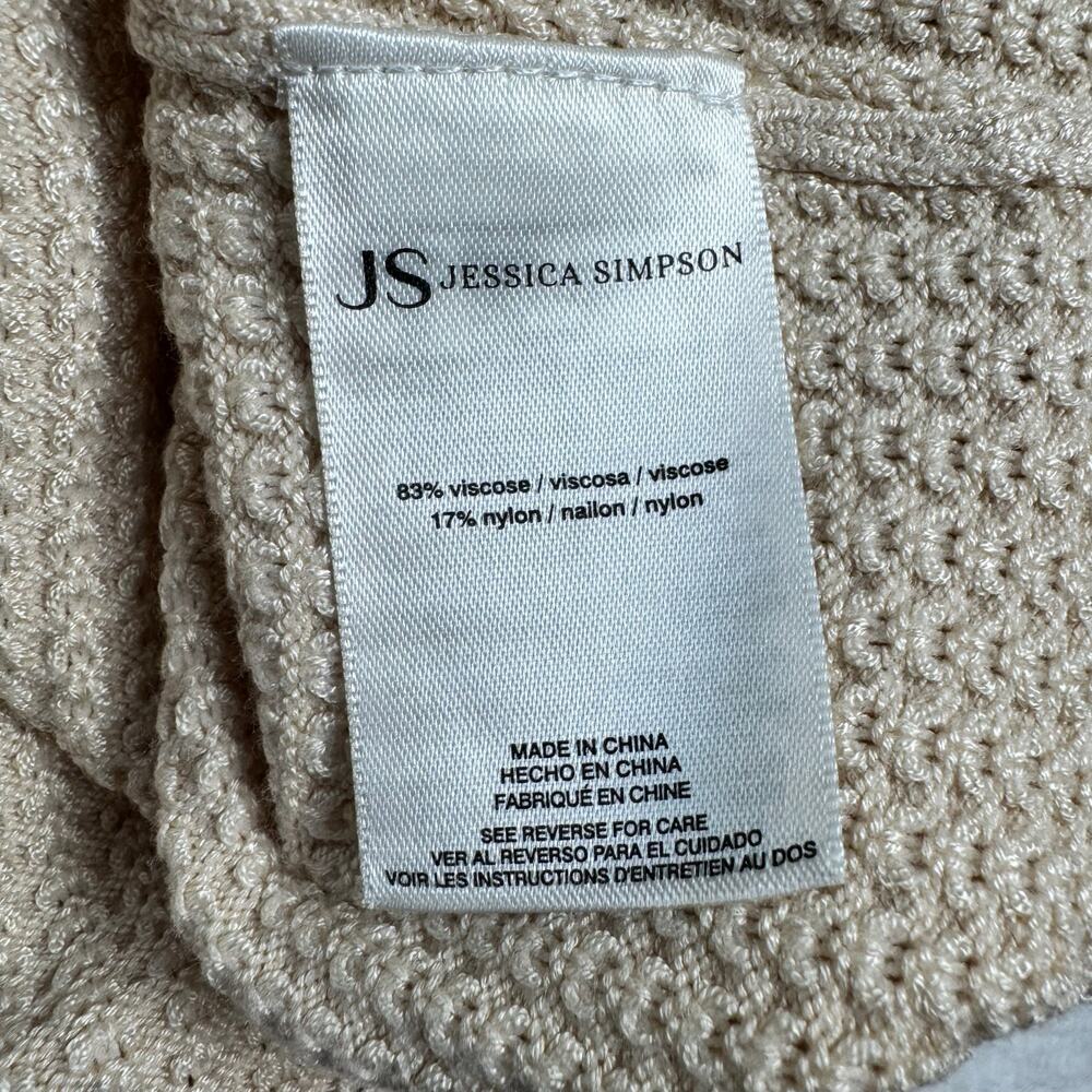 Jessica Simpson Waffle Knit Peplum Sweater Women’s Large Beige Cream Ruffle NWT - Picture 10 of 12
